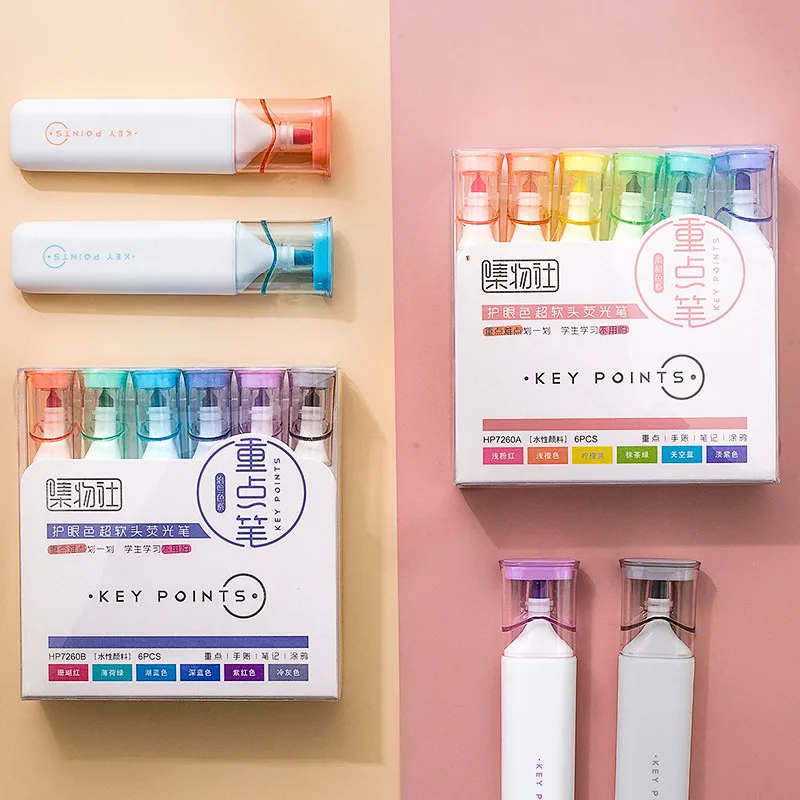 

Kawaii candy color soft head square rod highlighter pen set large capacity light color learning office supplies color marker pen