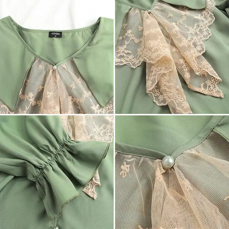 

Women Blouse Casual Chiffon Blouse 2021 VONDA Vintage Lace Patchwork Tops Bohemian Summer Blusas Femininas