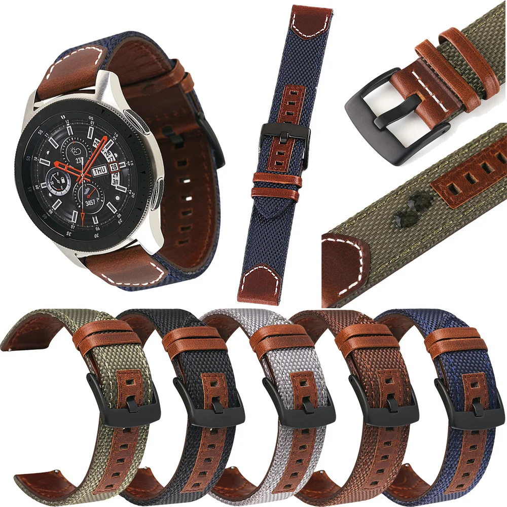 

20/22mm High quality Canvas+leather Watchband For Samsung Gear S2 S3 Frontier Classic Strap Accessories Smart Watch Wristband