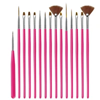 15pcsset gel polish brushes pink tools gel painting pen nail tools nail brush dotting painting drawing pen nail art
