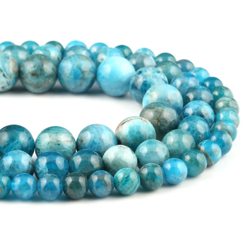

6-10mm New Natural Semi-precious Blue Apatite Stone Loose Round Beads Beadwork Bracelet Necklace Chain DIY Jewelry Making B112