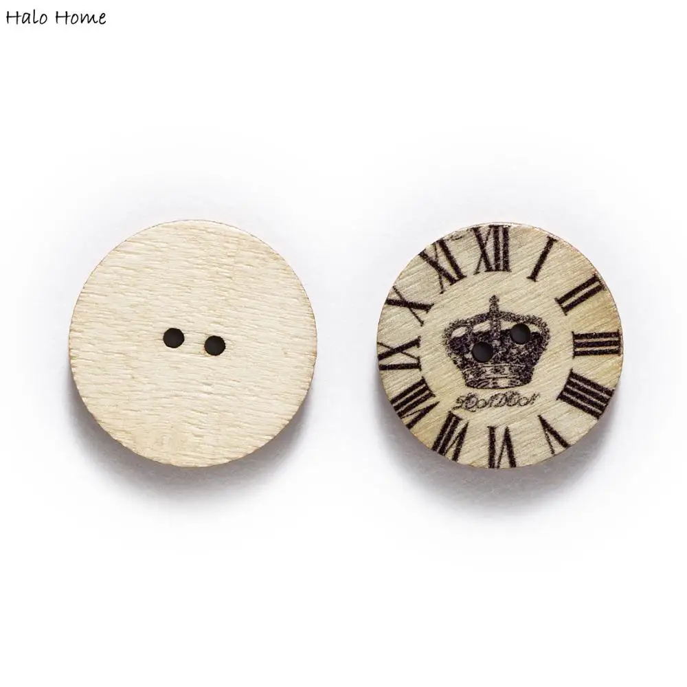 

50pcs Building Clock Mixed Round Wood Buttons Handmade Sewing Scrapbook Clothing Crafts Accessories Gift Card DIY Decor 15-25mm