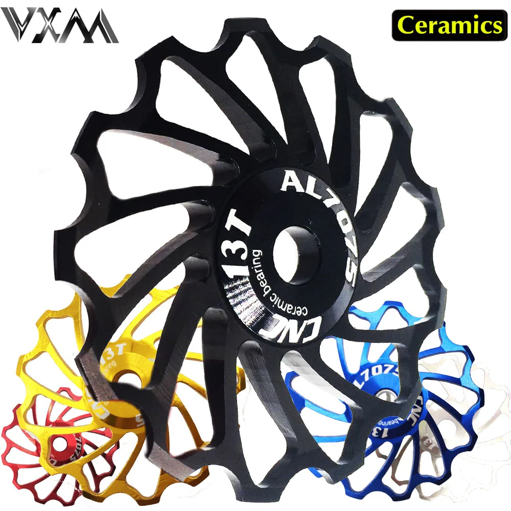 

VXM 2PCS MTB Road Bike Ceramic Pulley 7005 Aluminum Alloy Rear Derailleur 13T Guide Bicycle CNC Ceramics Bearing Jockey Wheel