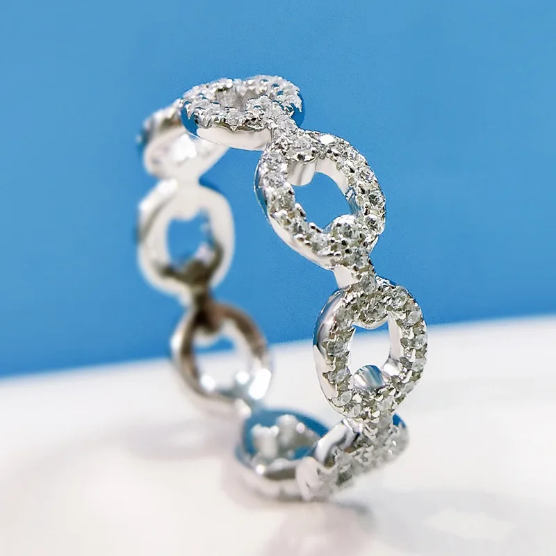 

925 Sterling Silver White Gold Plating Full Cut Created Moissanite Diamond Tennis Ring For Women Engagement Jewelry Couple Ring