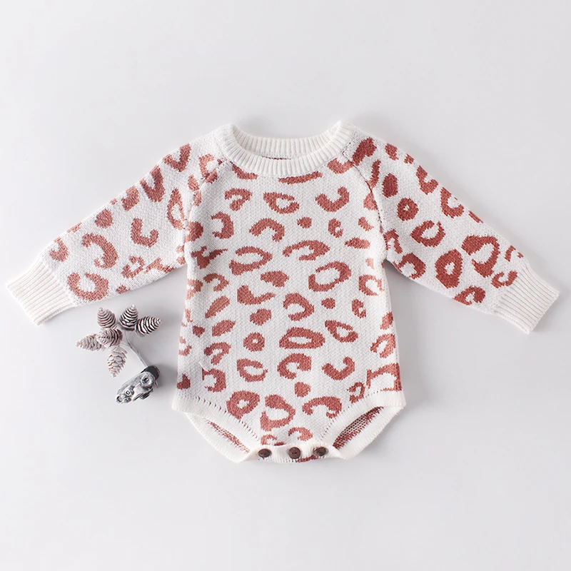 Новый леопардовый комбинезон для маленьких девочек Хлопковый вязаный младенцев