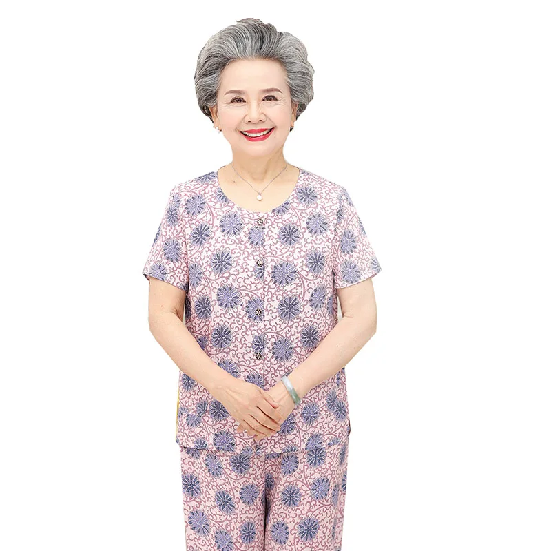

Summer cotton suit middle-aged and elderly summer women mother short-sleeved pajamas plus size clothes Women Two-piece set