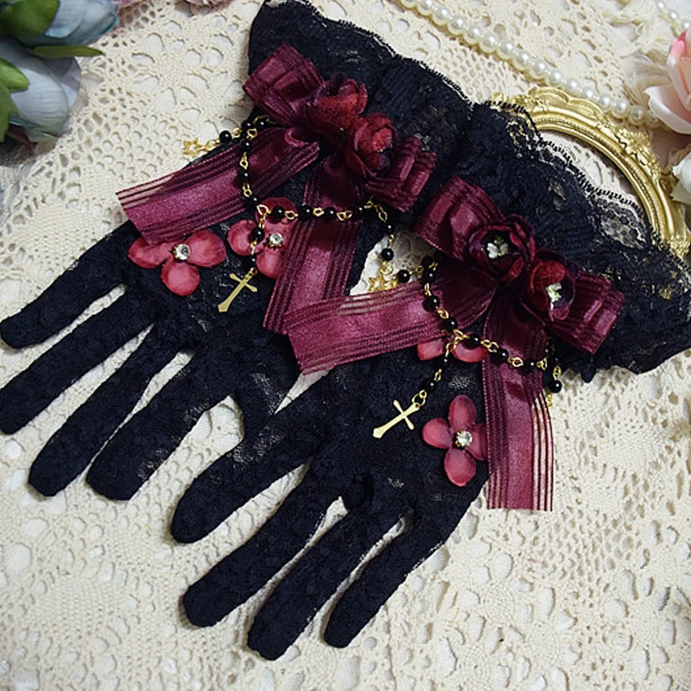 

Наручные Манжеты Sweet Lolita, бант, кружевная отделка, горничная, косплей, готика, для женщин, девушек, вечевечерние, стразы, перчатки с жемчугом и...