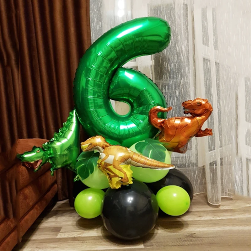 

MEIDDING Tropical Jungle Party Balloons set Mini Dinosaur Foil Number Balloon Palm leaf Birthday Party Baby Shower Decorations
