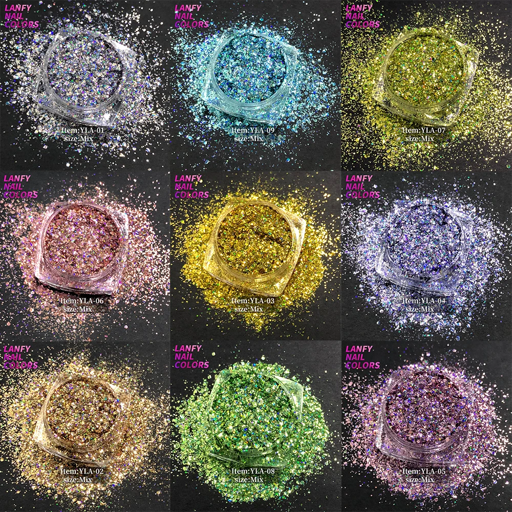 

YLA-09 Glitter Nail Glitter Super Flakes Sparkly Laser Fish scale Glitter Mermaid Nails Nail Art Decoration Makeup Face Painting