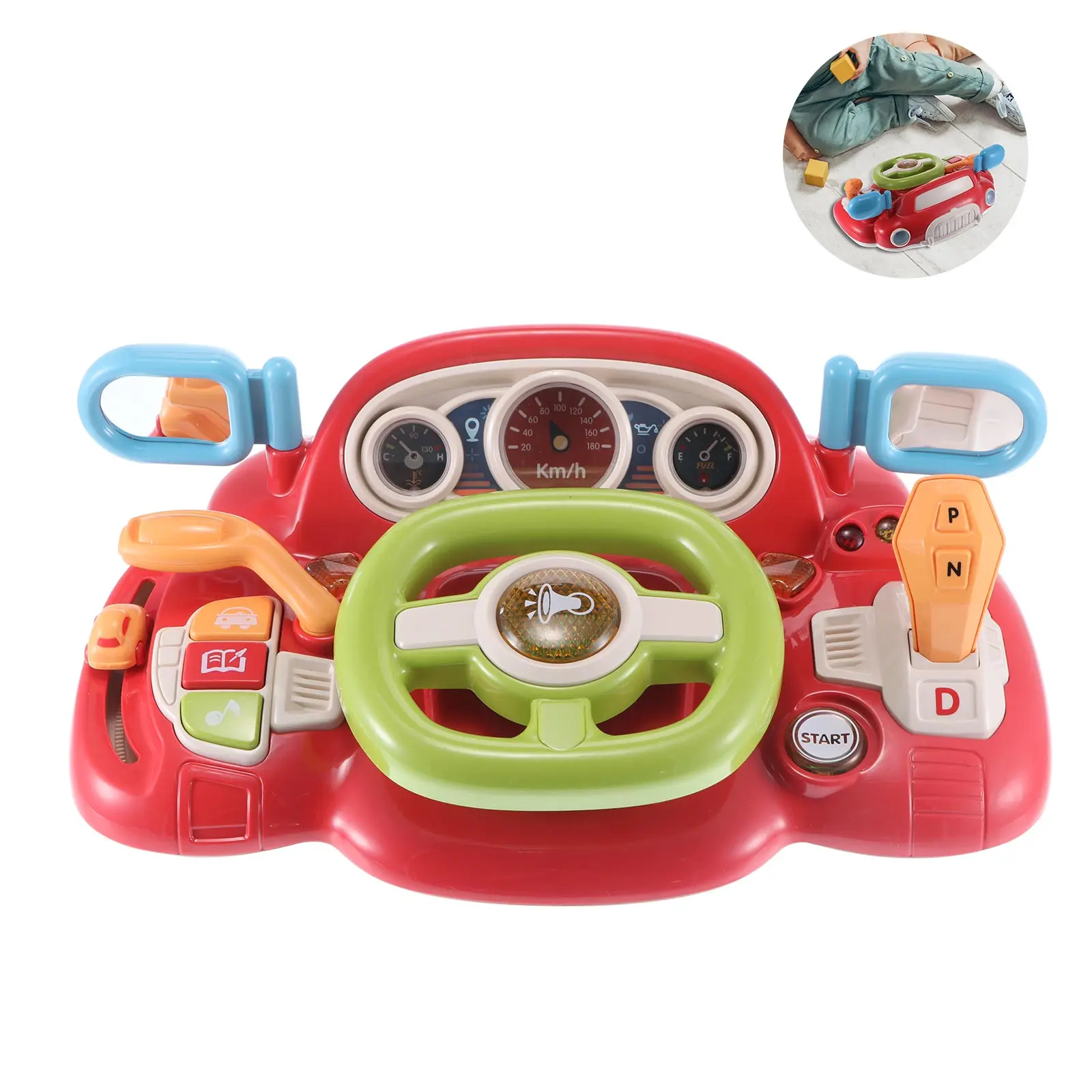 

Kids Steering Wheel Toy With Light And Music Portable Pretend Play Learning Early Education Simulator Driving Wheel Toys