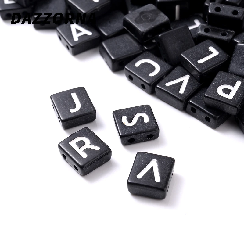 

Бусины с буквами россыпью, черные и белые, 50 шт., 6 х6 мм