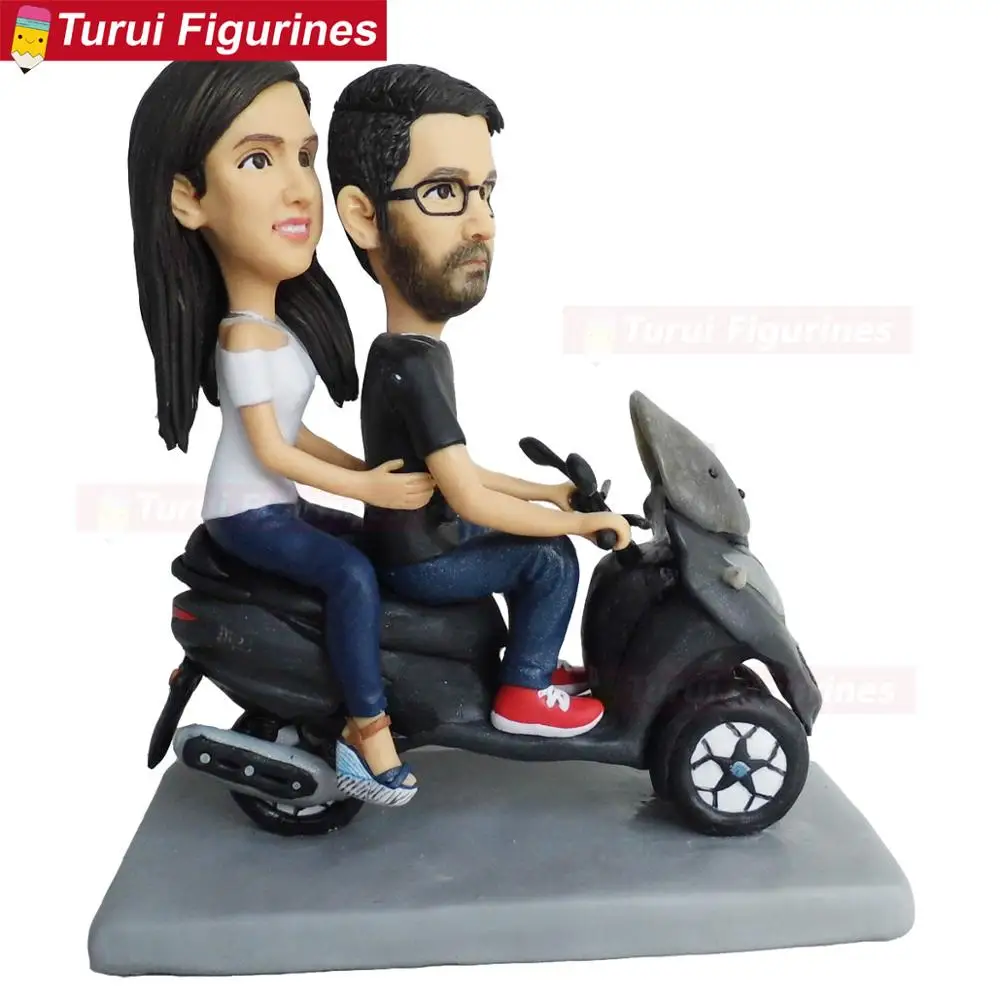 ooak polymer clay doll baby Motorbike Bride & Groom for Biker Couple or Motorcycle lovers Wedding Cake Toper decoration statue | Дом и сад