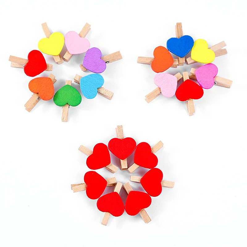 

50Pcs Mini Wooden Heart Postcard Pegs Photos Paper Clips Home Party DIY Decor