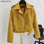 Куртка Forextolux женская из искусственной кожи, короткая байкерская куртка яркого цвета, черная, мотоциклетные топы, мягкая, желтая, на молнии