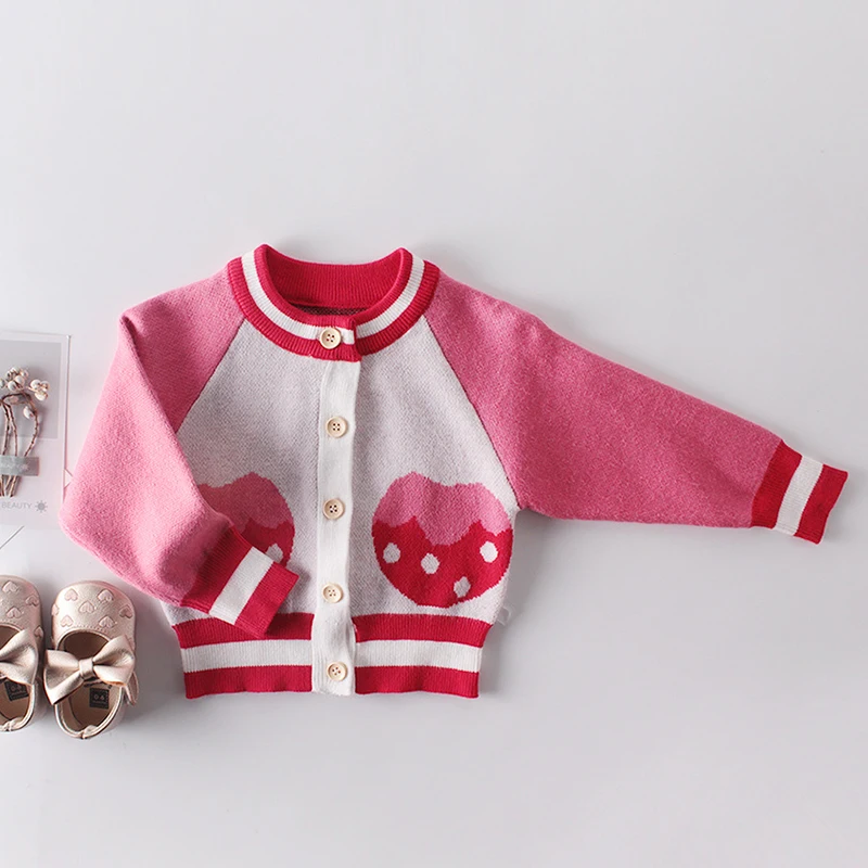 

Baby Girls Sweet Strawberry Coat Baby Children Clothing 2020 New Spring Autumn Girls Long Sleeve Kids Cardigan Coat