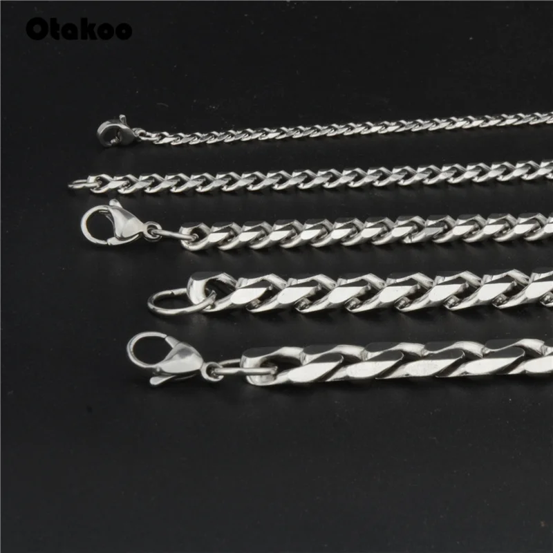Otakoo 3-11 мм Мужские браслеты серебро Нержавеющая сталь панцирные кубинские звенья цепи браслеты для мужчин и женщин ювелирных изделий подарок 7-8"