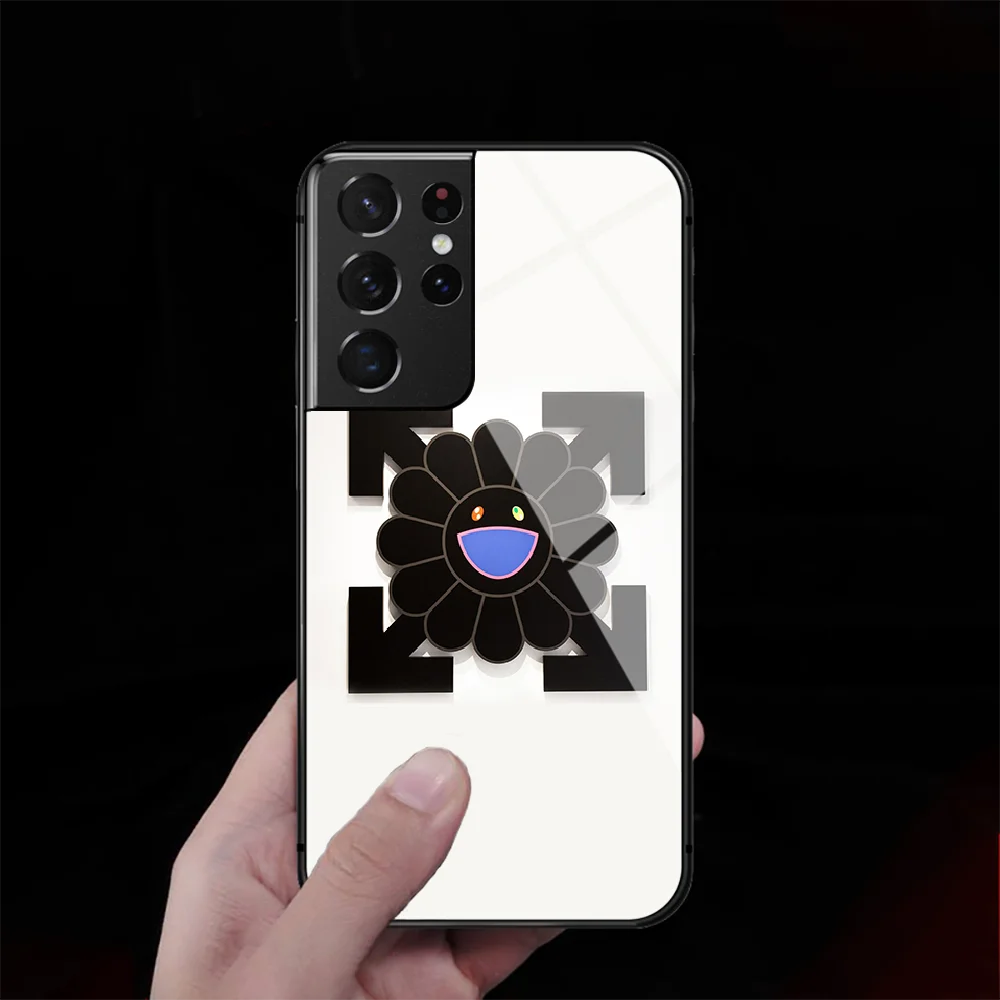 

Murakami Sun Flower Tempered Glass Phone Case Cover For Samsung Galaxy S Note 8 9 10 20 21 E FE Plus Uitra Painting Luxury Etui