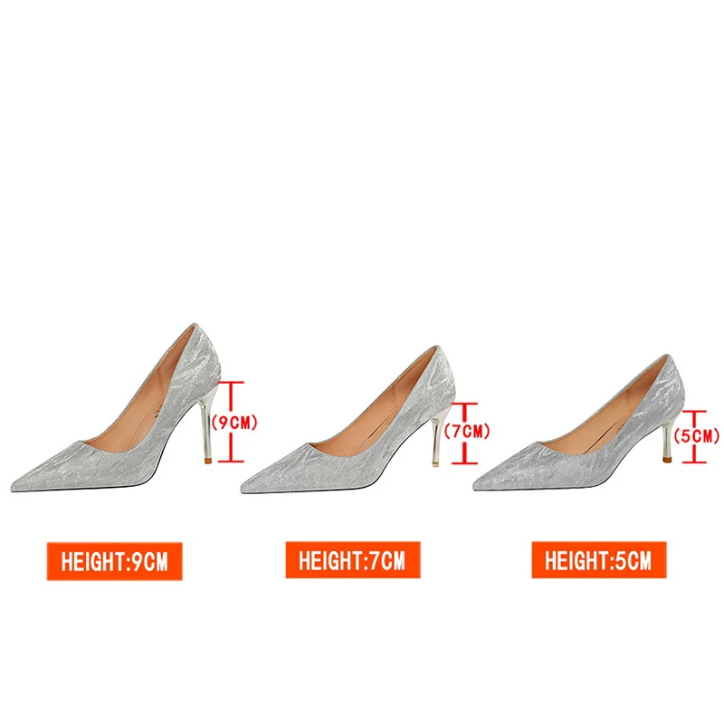 

2020 Women 9cm 7cm 5cm High Heels Stiletto Fetish Sequins Wedding Scarpins Bling Pumps Female Gold Silver Dress Bridal Shoes