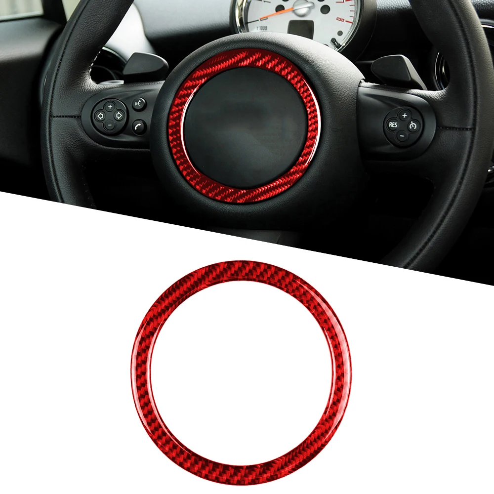 

Carbon Fiber Car Accessories Interior Steering Wheel Decoration Cover Trim Stickers Red Decals For MINI R55 R56 R60 R61 2007-13