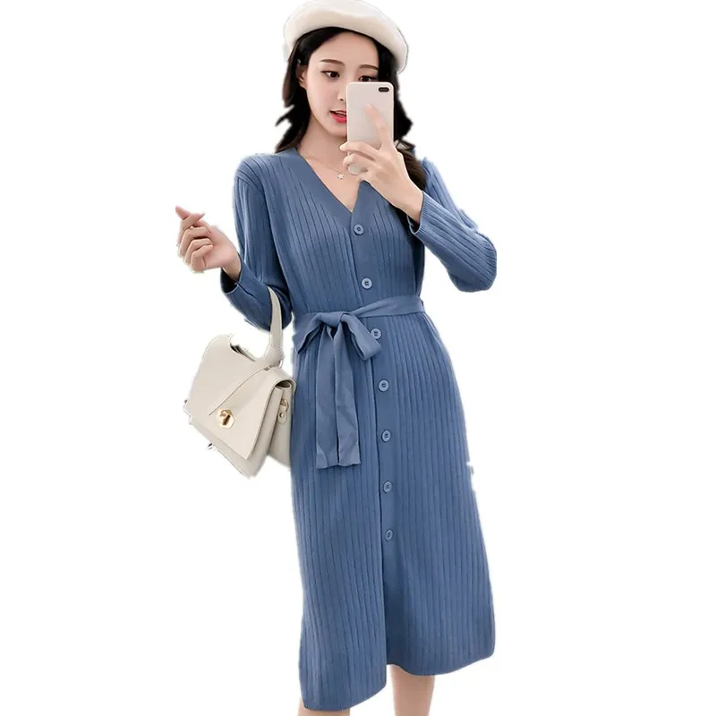 Autumn and winter long wool women's cardigan knitted cashmere female long-sleeved knee-length sweater coat |