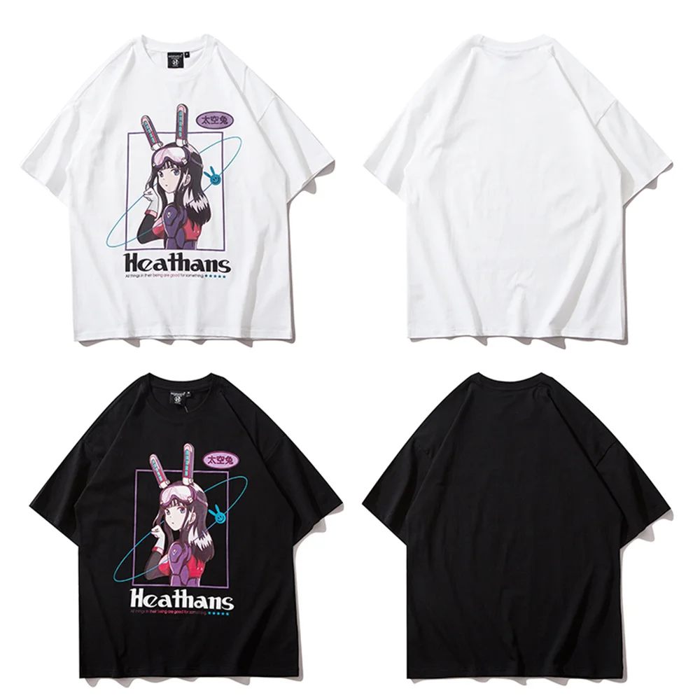 

LINDSEY SEADER Streetwear T-Shirt Men Jpanese Anime Girl Letter Print T Shirt Short Sleeve Tshirt Harajuku Cotton Casual Tops