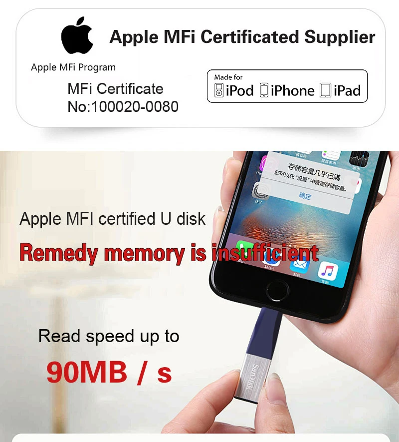 SanDisk IX40N USB Flash Drive 64 GB iXPand OTG 128 GB Lightning USB 3,0 двойной Flash Drive 32 ГБ памяти рукоять mfi-контроллеров для iPhone/iPad