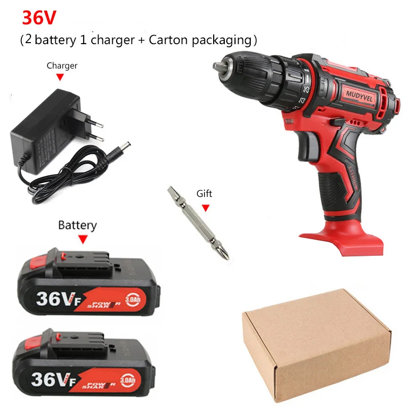 36V 2 Battery Аккумуляторная мини-дрель 12 В 16,8 в 36 В аккумуляторные электроинструменты 2 скорости гибкий вал аккумуляторная отвертка электрическая - Цвет: 36V 2 Battery