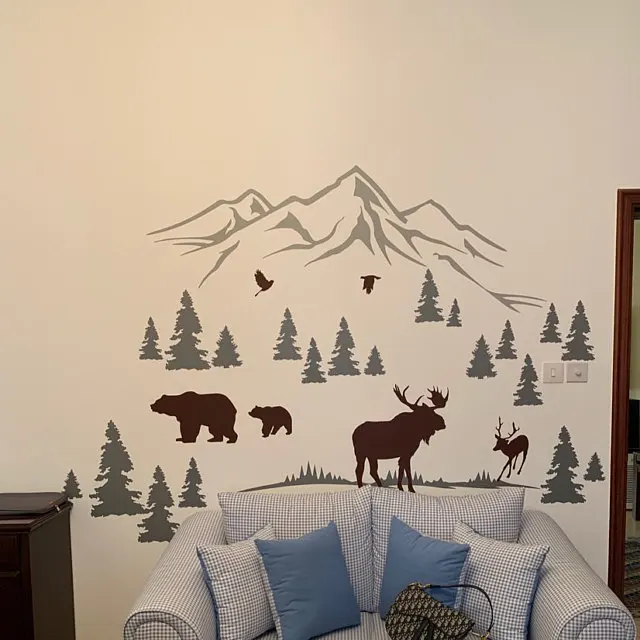 Наклейки на стену в детскую сосну настенные наклейки с медведем лося рулон