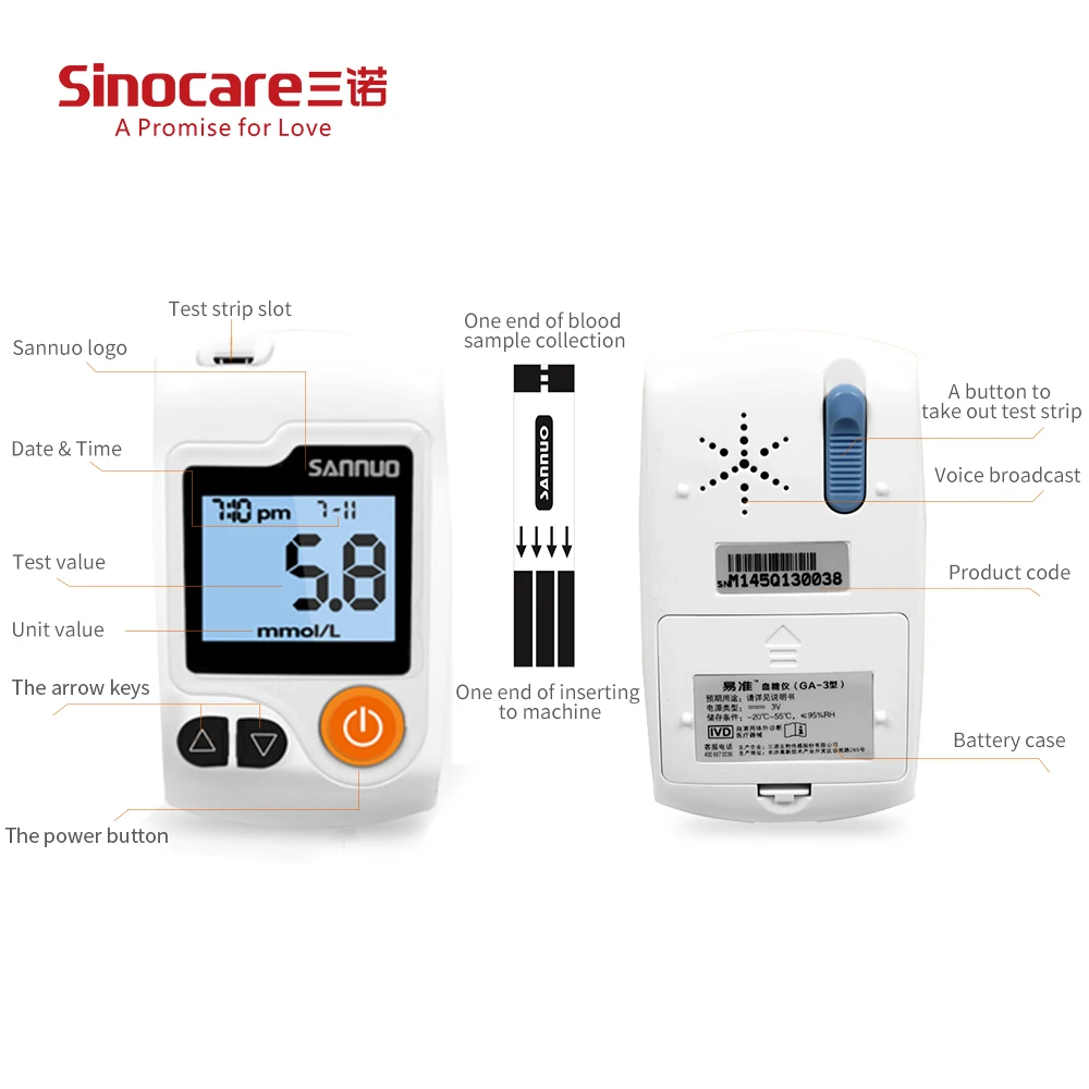 Sinocare GA-3 глюкометра в крови комплект глюкометра и тест-полоски иглы сахарный монитор диабетический тестер Домашний медицинский прибор