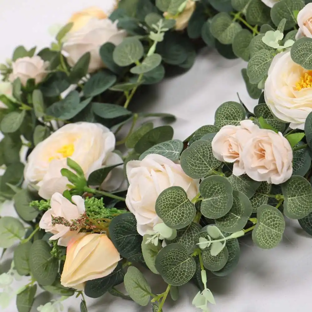 

Artificial Flower Wreath White Camellia Door Hanging Green for Home Living Room Decoration Pendant Dropshipping