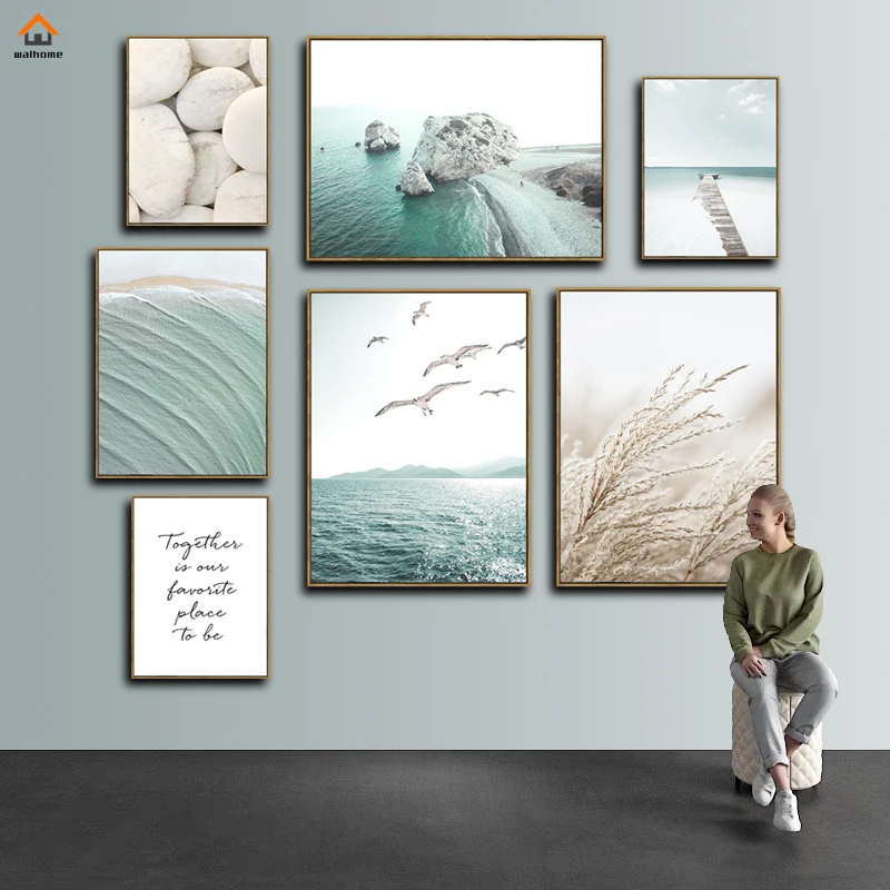 

Aesthetic Reed Seagull Beach Natural Scenery Calligraphy Posters Scandinavian Style Canvas Painting Wall Art Pictures Home Decor