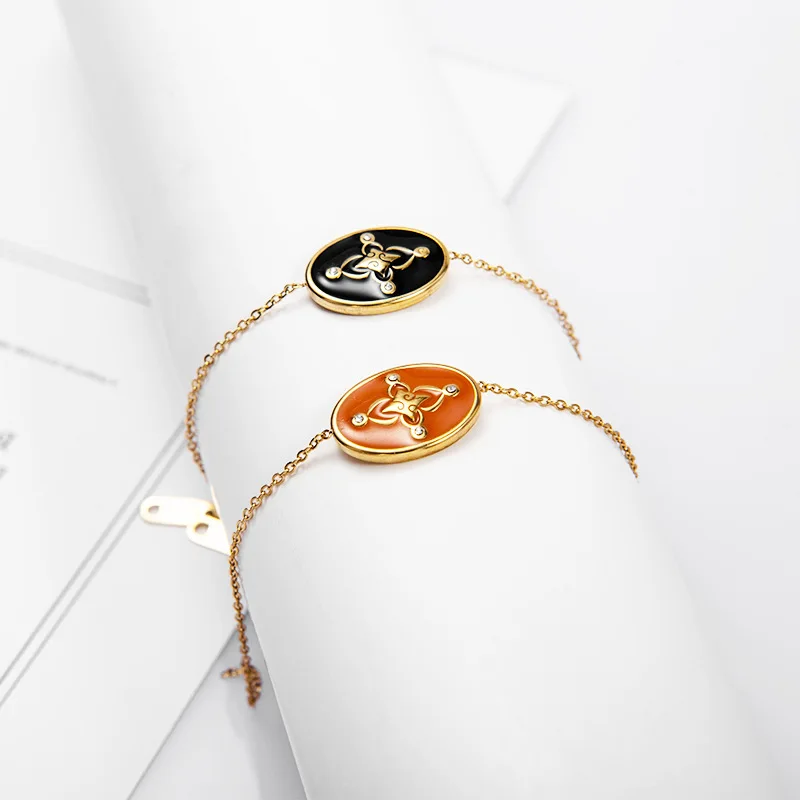 

Trendy Charm Bracelets Oil Drop Oval Pendant Exquisite Titanium Steel Bracelet for Women Jewellery