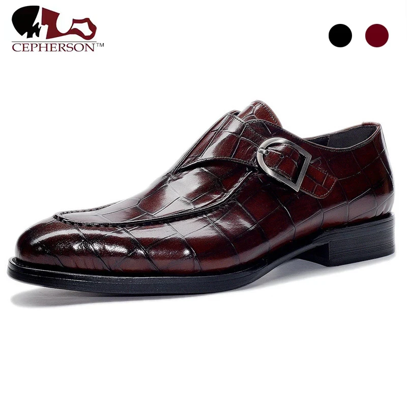 

Single Monk Style Bridegroom Dress Formal Office Best Men Shoes Black Genuine Leather Original Designer Shoes