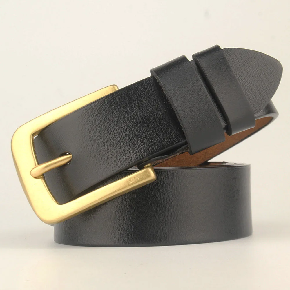 

Cowhide Belt for Men 140 150 160 170 180 cm Men's Waist Straps Pure Copper Gold Color Pin Buckle Genuine Leather Large Plus Size