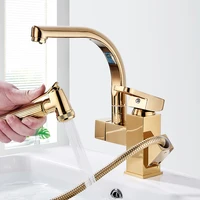 gold faucet stainless steel pull out kitchen faucets rotatable mixer water sink taps deck mounted