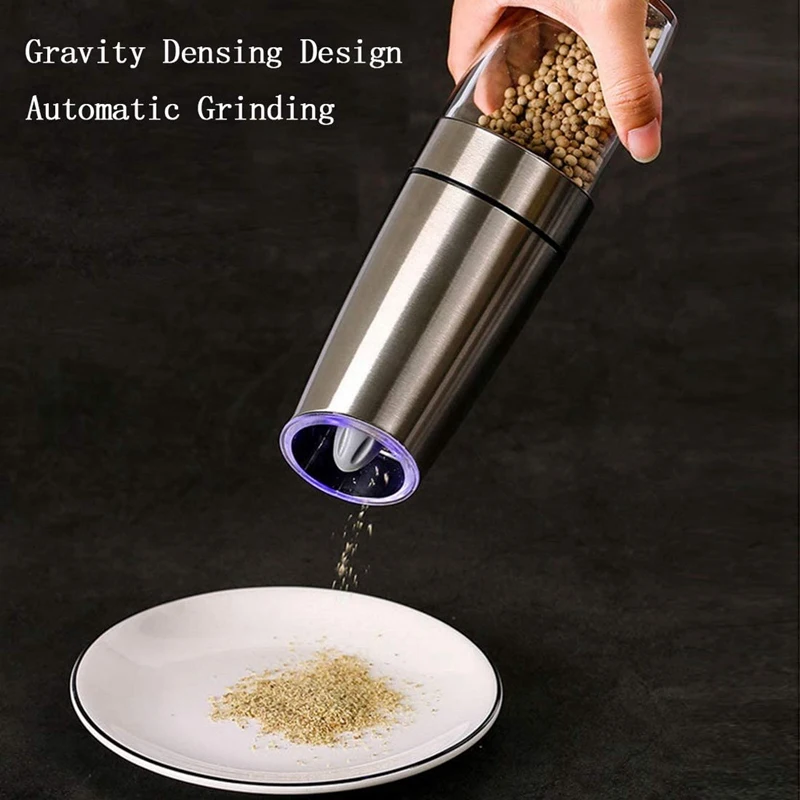 

Electric Salt Pepper Grinder,Automatic Pepper Mill,Salt Grinder,Convenient Adjustable Grind Coarseness (Black,Silver)