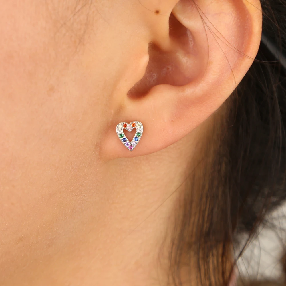 Серьги гвоздики в виде сердца с фианитами|Серьги-гвоздики| |