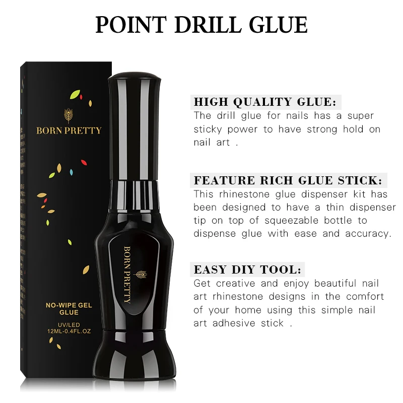 

BORN PRETTY Point Nail Rhinestones Glue Gel Nail Polish 12ml With Dispenser Tip And Application Brush Clear Color Nail Art Tool