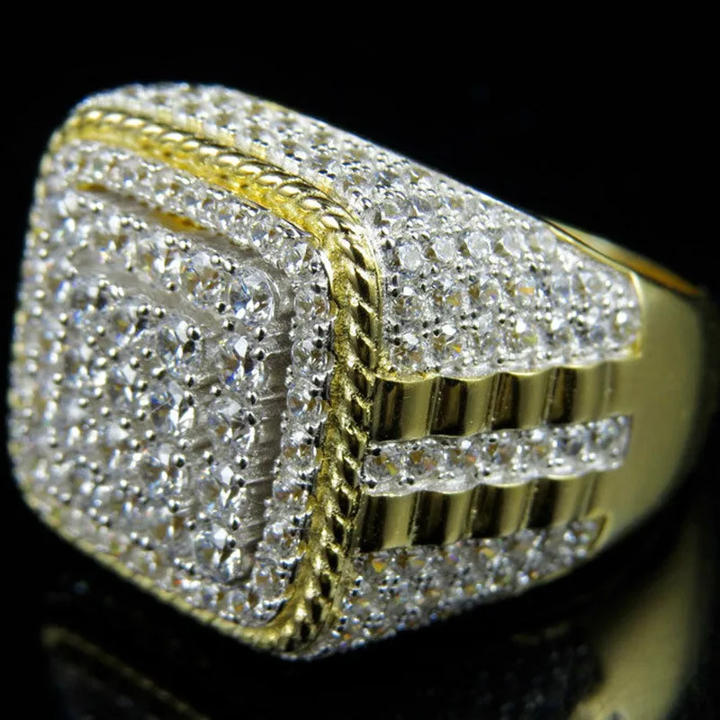 Винтаж мужской кольцо в стиле хип хоп 925 пробы серебро Pave Цирконий cz себе