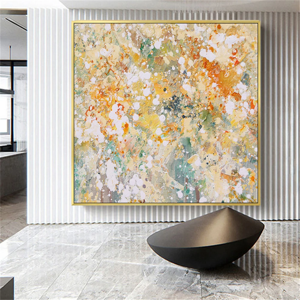 

Hand-painted abstract large yellow oil painting modern mural living room decoration painting large wall art can be customized