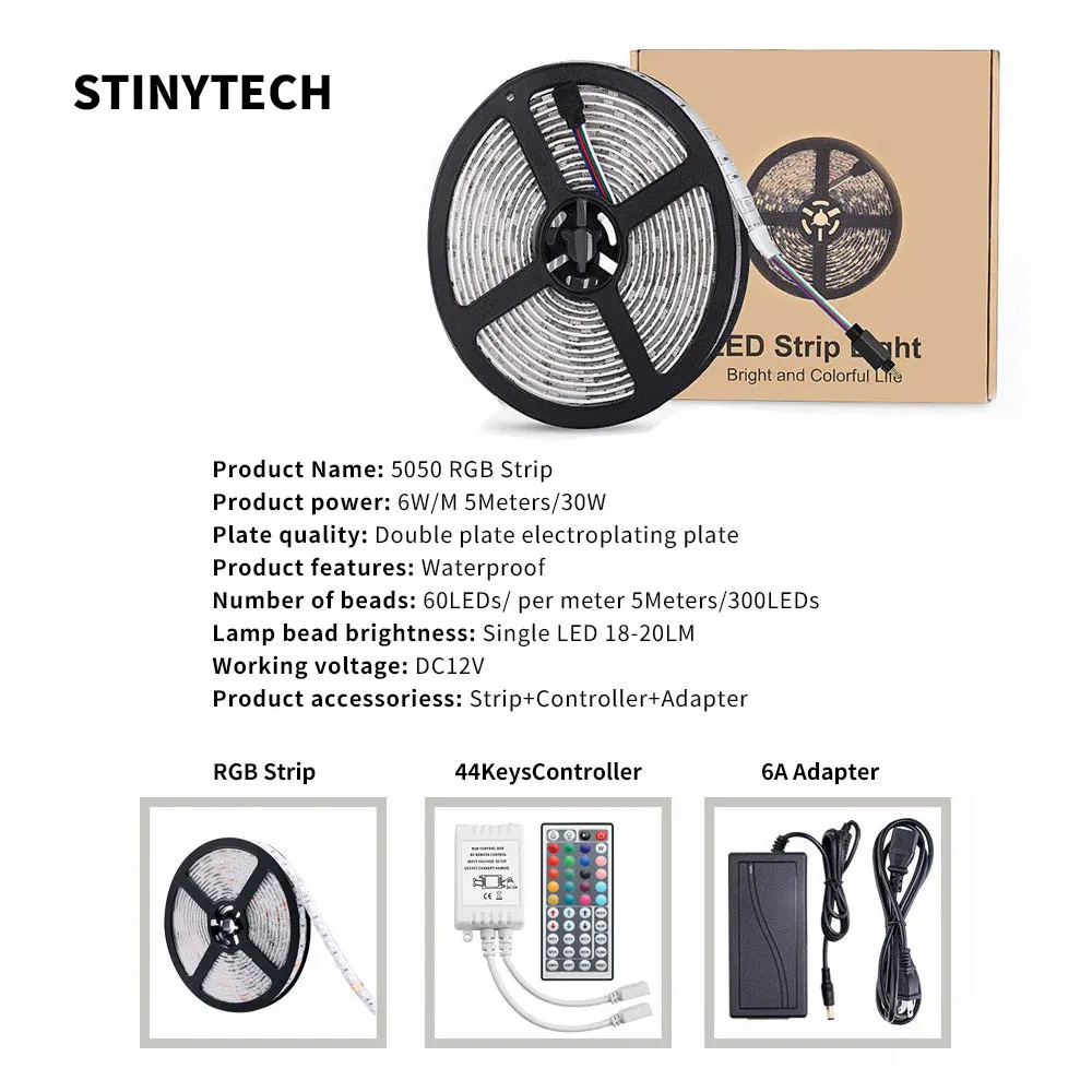 

Светодиодная ленсветильник STINYTECH с контроллером, 12 В постоянного тока, RGB 5050 SMD, гибкая светодиодная лента, водонепроницаемая Диодная лента с...