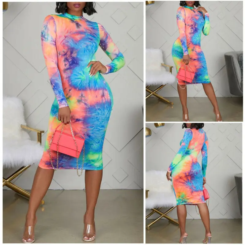 Женское осеннее повседневное обтягивающее женское платье-миди с длинным рукавом