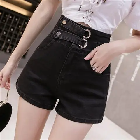 

Fashion brand denim shorts women's high waist elastic slim fit elastic belly closing 2021 summer new Korean hot pants loose