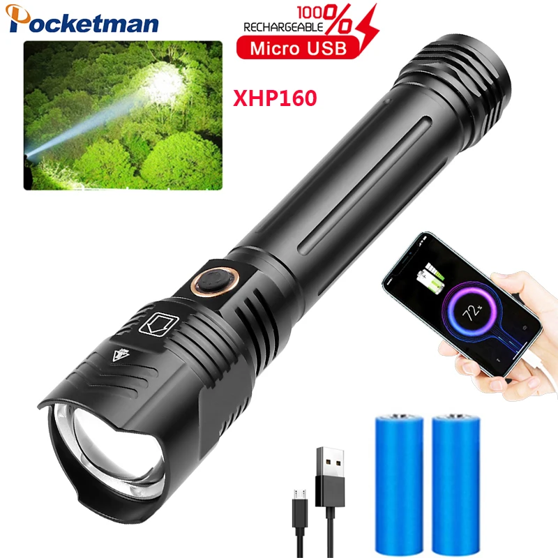 Billig 90000lumen Leistungsstarke XHP160 LED Taschenlampe USB Aufladbare Zoomable Fackel Lanterna Verwendung 18650 26650 Für Camping Angeln Licht