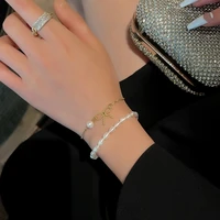 trendy double layer pearl bow bracelet alloy bracelet on hand women bracelet accessories fashion jewellery the best gift