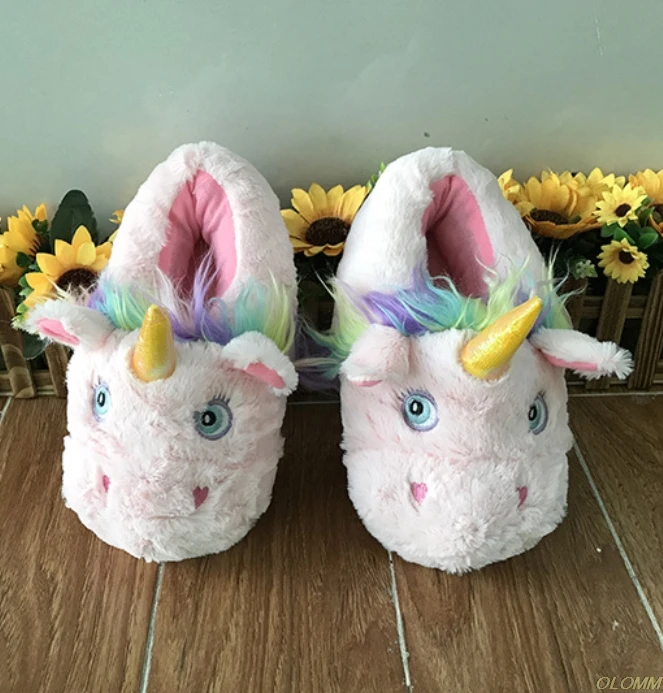 Новинка года; милая разноцветная бархатная плюшевая обувь с единорогом; женские домашние зимние тапочки с радужным единорогом; Водонепроницаемая нескользящая обувь - Цвет: 10