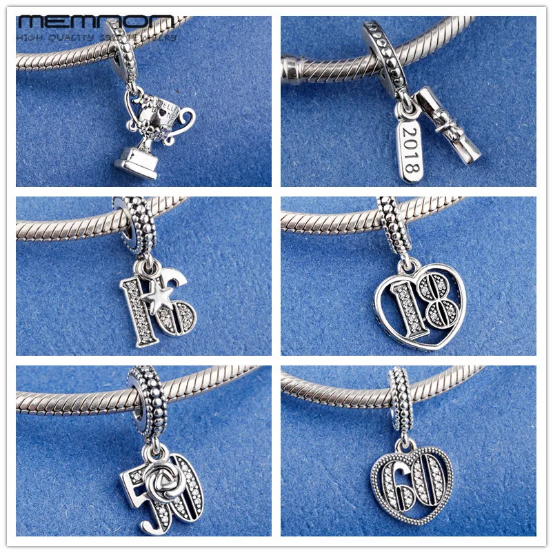 Mother's day 925 sterling silver Graduation Scroll Achievement Trophy Hanging 16 18 50 60 Years of Love charms fit bracelet DIY |
