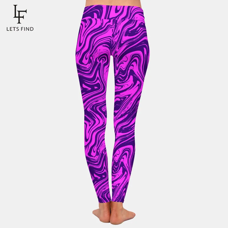LETSFIND High Quaility New Arrival Marble Texture Pattern Print Women Leggings High Waist  Fitness Slim Pants