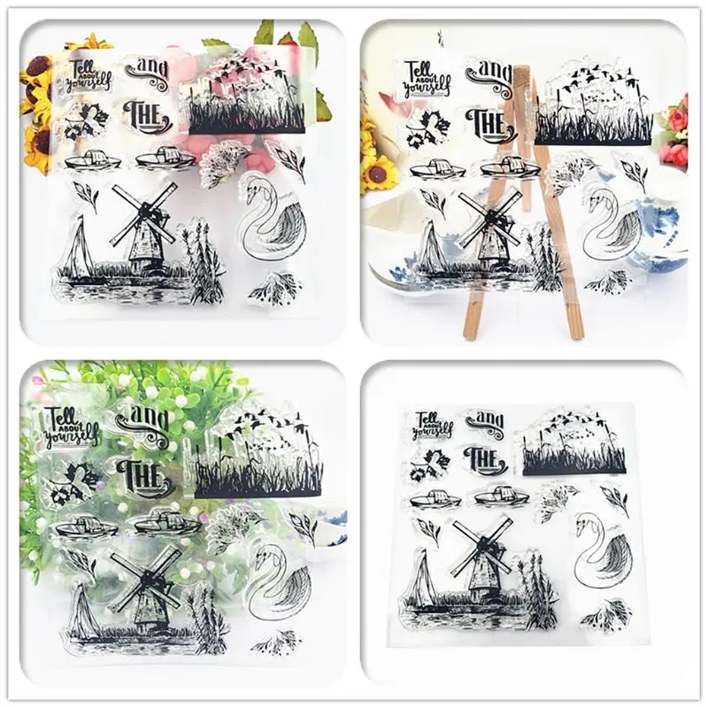 Ветряная мельница Лебедь силиконовая прозрачная печать Сделай Сам Скрапбукинг