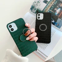 retro vintage crocodile pattern texture pu leather phone case for iphone 11 12 pro xs max xr x 7 8 plus ring holder stand cover